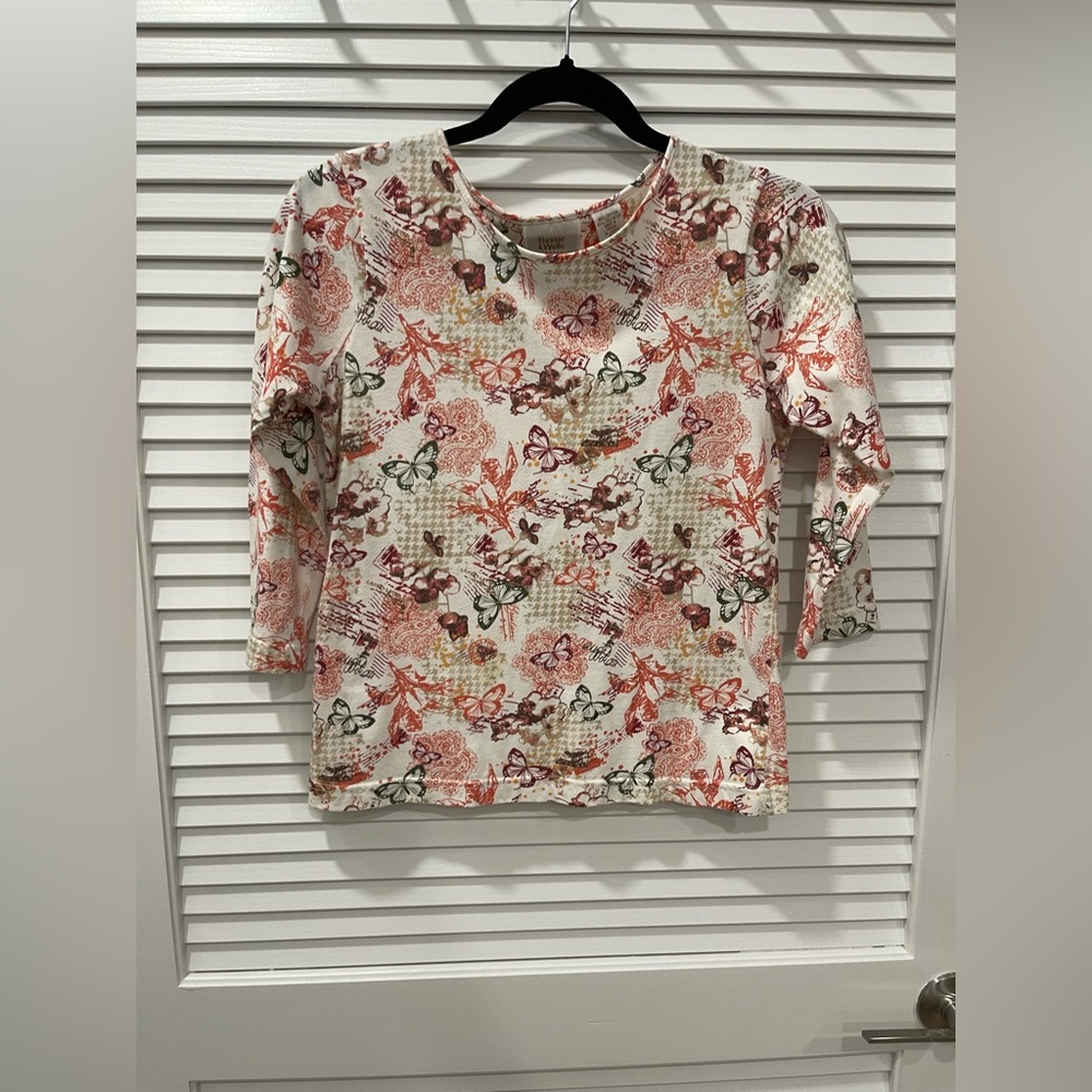 Vintage AOP Pink and white butterfly print 3/4 sleeve top | PS